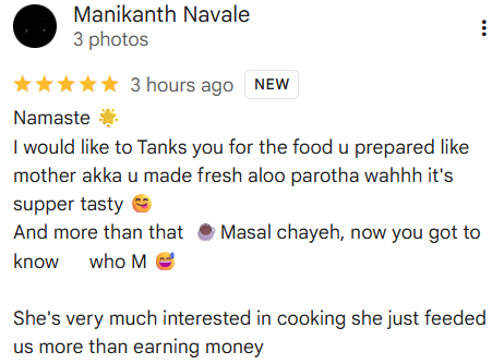 Google review by Manikanth Navale — fresh aloo paratha and masala chai